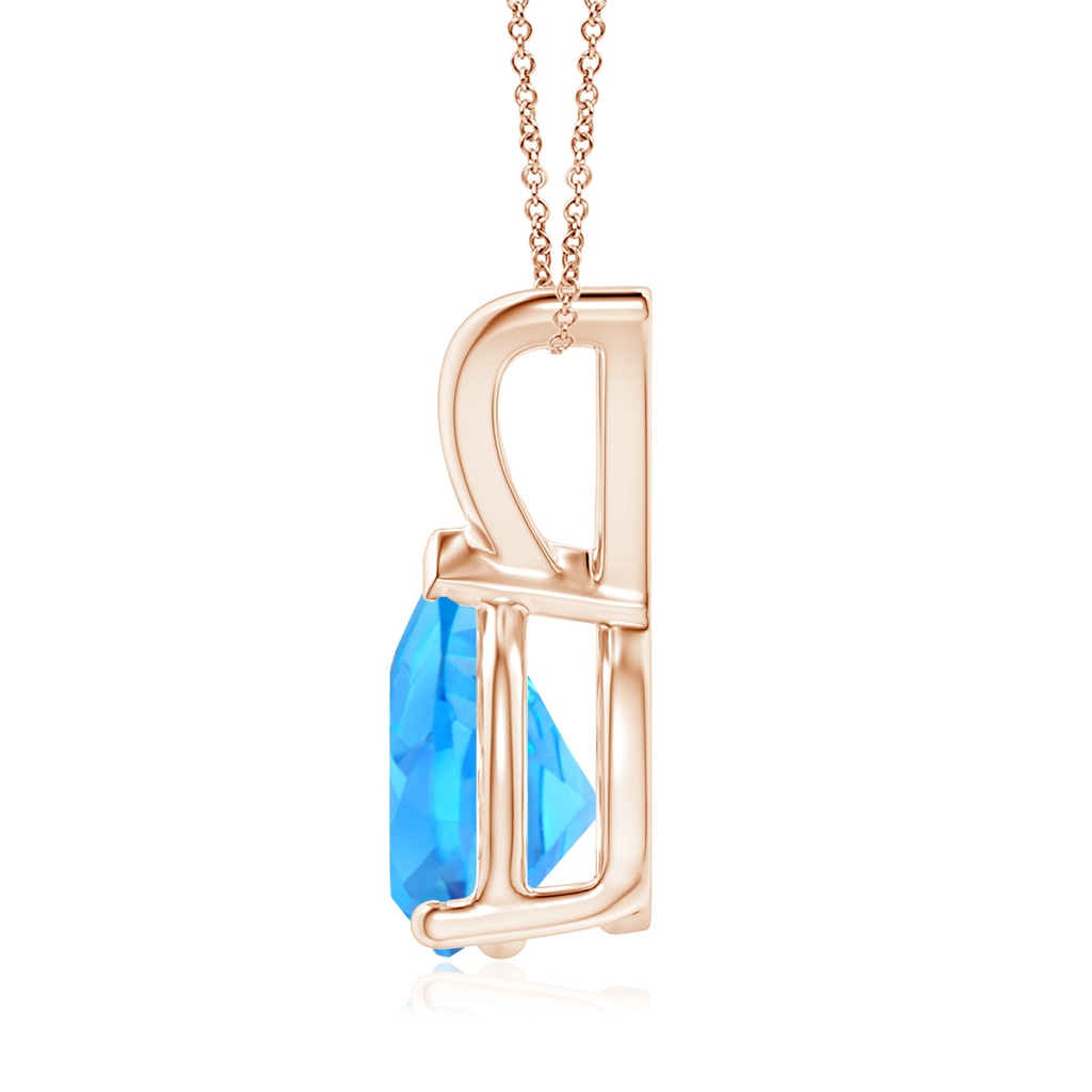 9x7mm AAAA V-Bale Pear-Shaped Swiss Blue Topaz Solitaire Pendant in Rose Gold Side 1