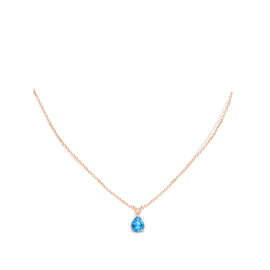 9x7mm AAAA V-Bale Pear-Shaped Swiss Blue Topaz Solitaire Pendant in Rose Gold Body-Neck