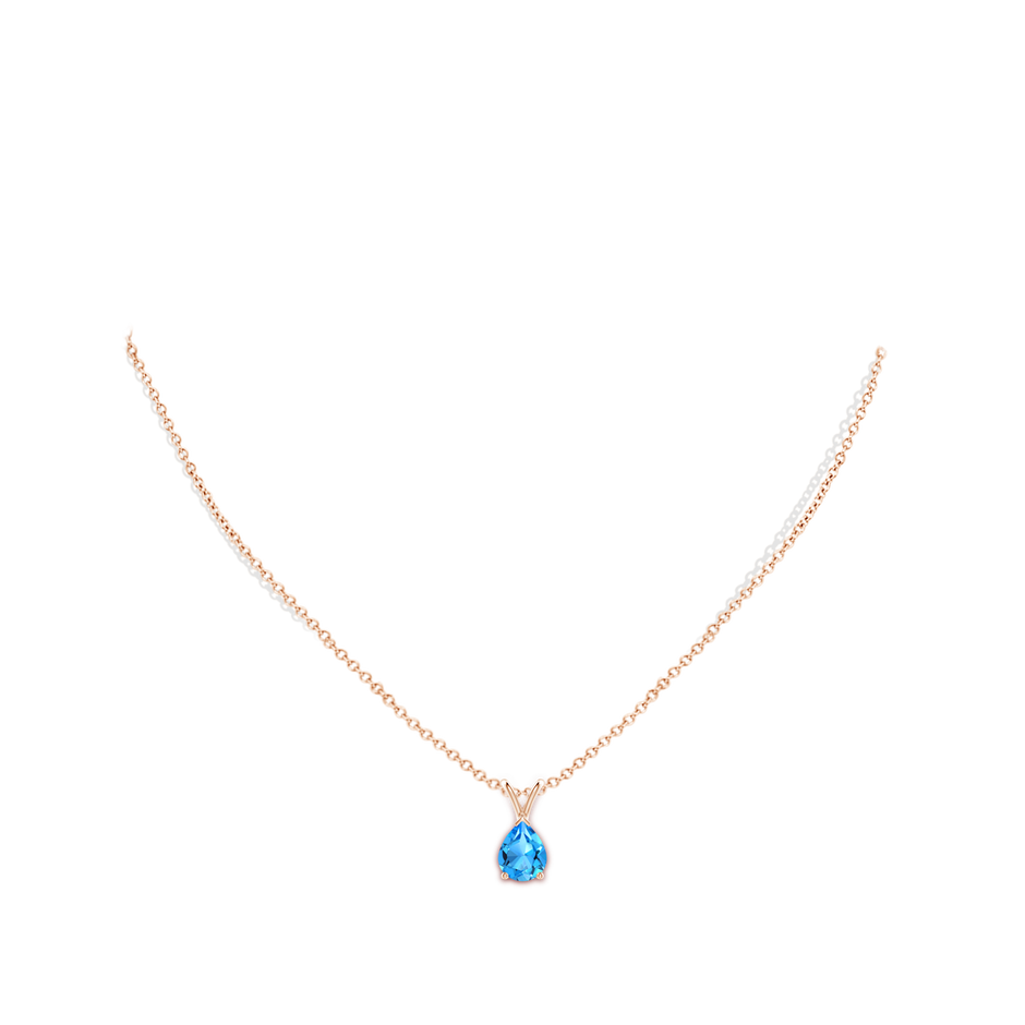 9x7mm AAAA V-Bale Pear-Shaped Swiss Blue Topaz Solitaire Pendant in Rose Gold body-neck