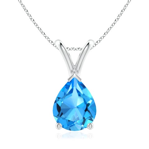 9x7mm AAAA V-Bale Pear-Shaped Swiss Blue Topaz Solitaire Pendant in S999 Silver