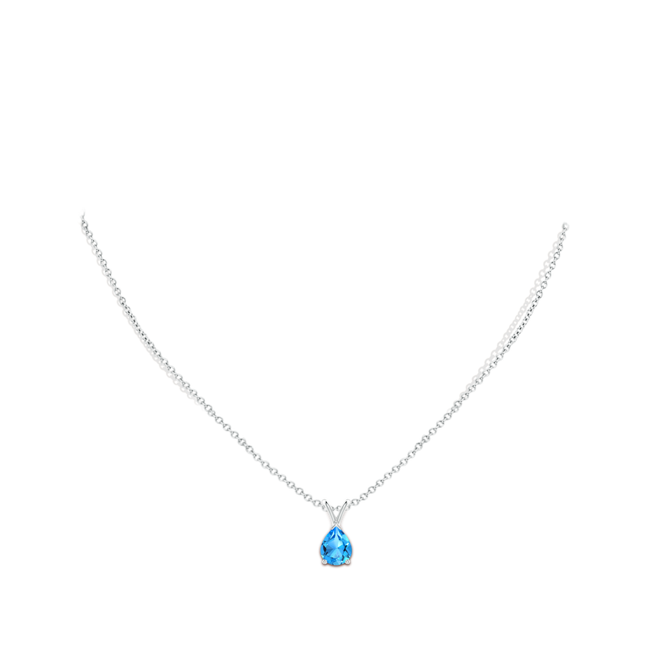 9x7mm AAAA V-Bale Pear-Shaped Swiss Blue Topaz Solitaire Pendant in S999 Silver pen