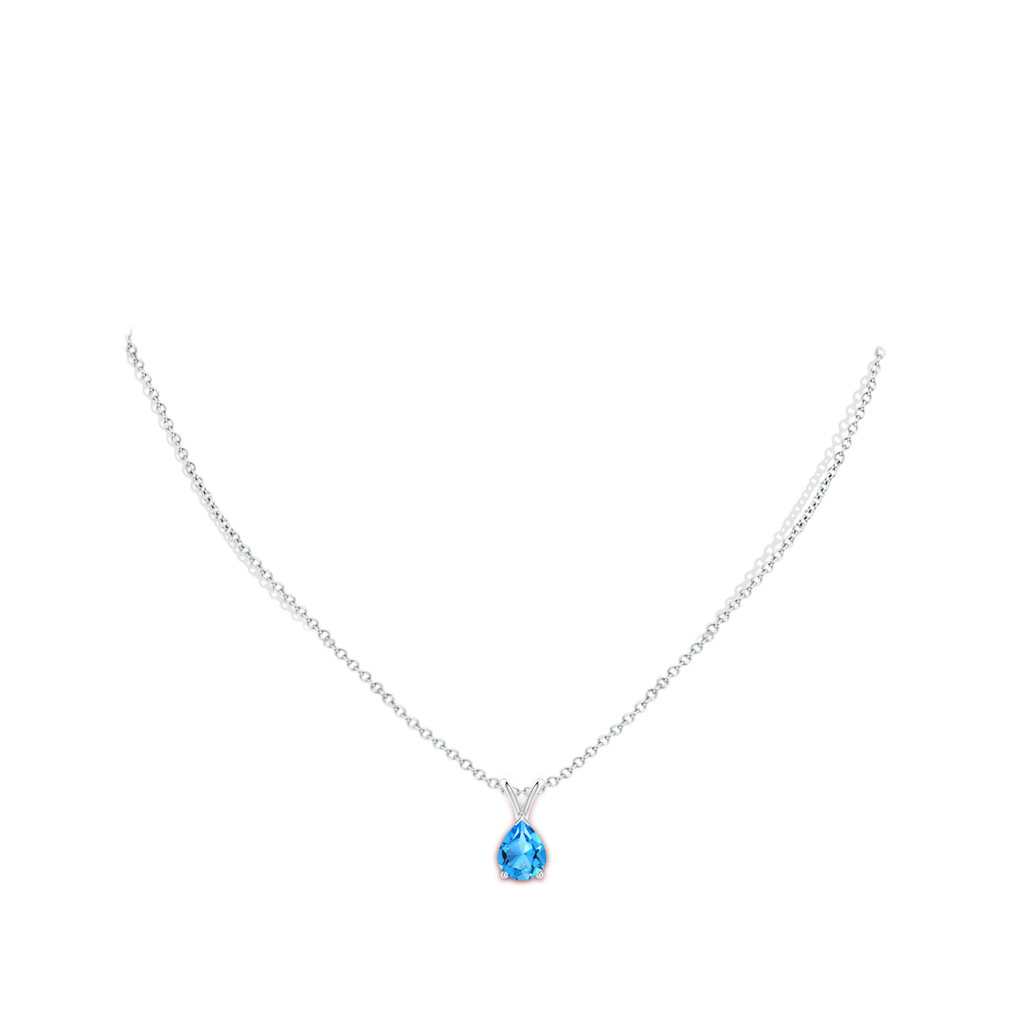 9x7mm AAAA V-Bale Pear-Shaped Swiss Blue Topaz Solitaire Pendant in White Gold Body-Neck