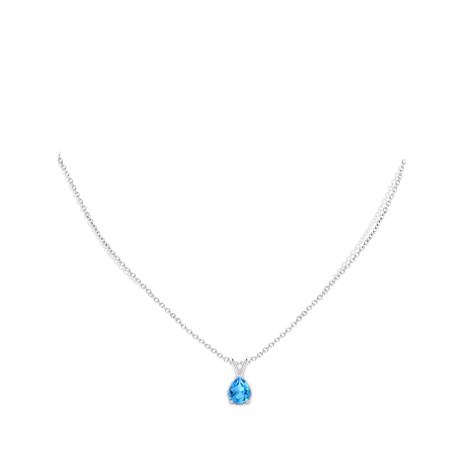 9x7mm AAAA V-Bale Pear-Shaped Swiss Blue Topaz Solitaire Pendant in White Gold body-neck