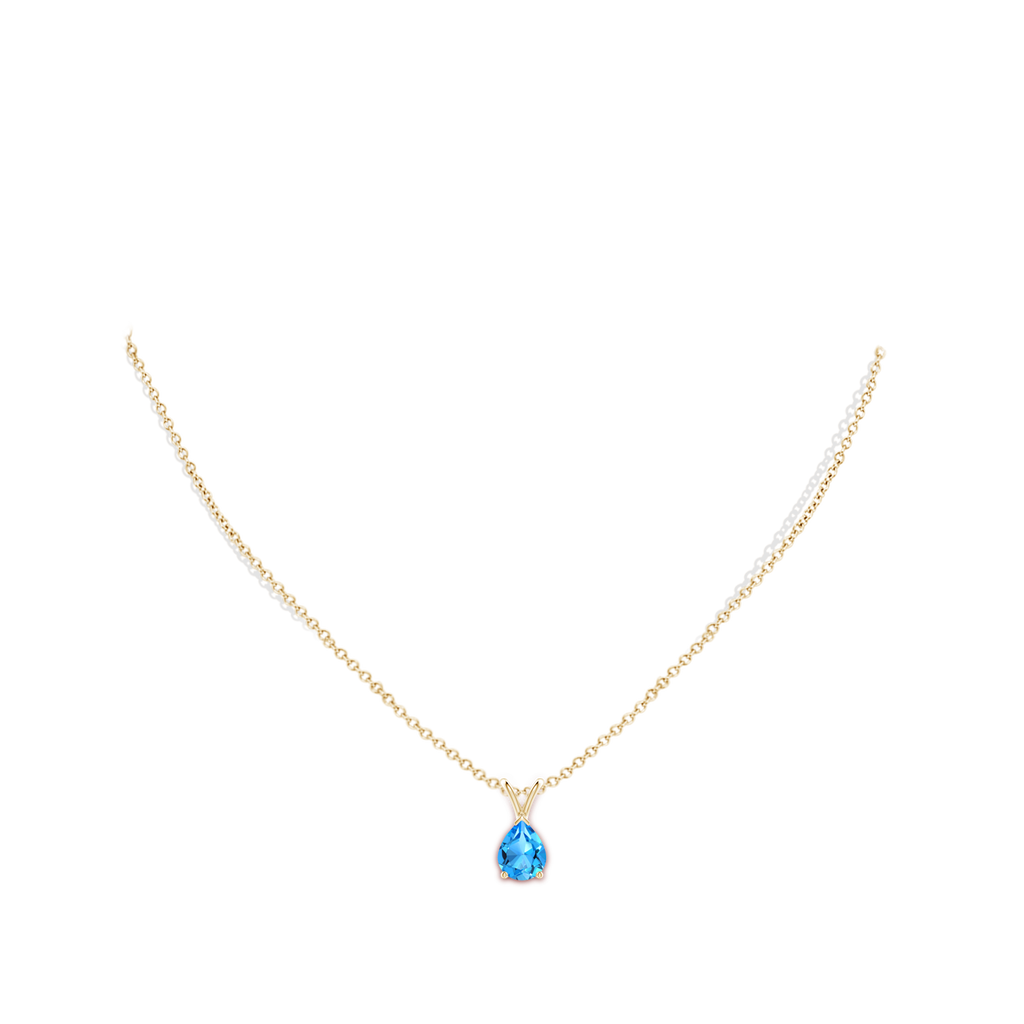9x7mm AAAA V-Bale Pear-Shaped Swiss Blue Topaz Solitaire Pendant in Yellow Gold Body-Neck