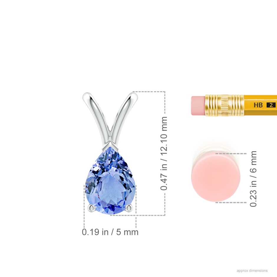 7x5mm A V-Bale Pear-Shaped Tanzanite Solitaire Pendant in White Gold ruler
