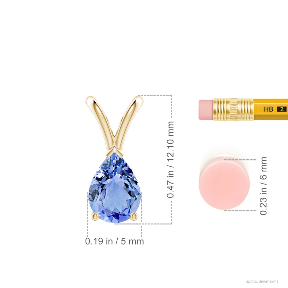 7x5mm A V-Bale Pear-Shaped Tanzanite Solitaire Pendant in Yellow Gold ruler
