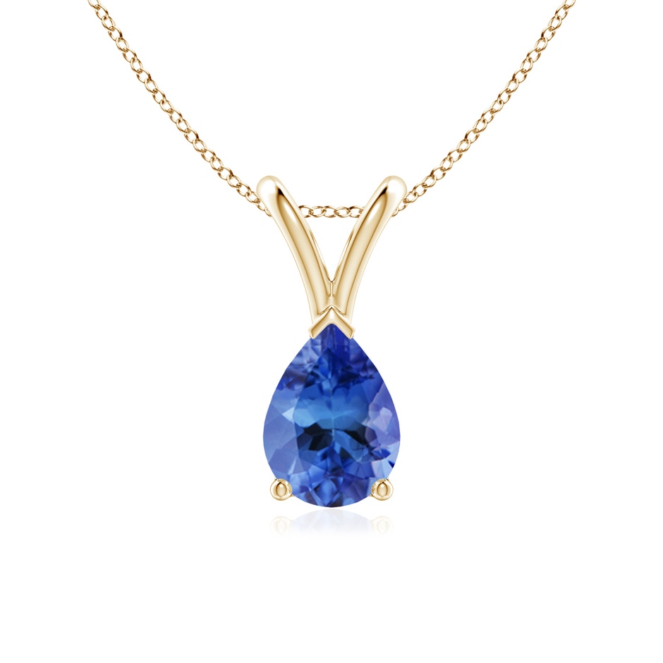 7x5mm AA V-Bale Pear-Shaped Tanzanite Solitaire Pendant in Yellow Gold 