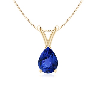 7x5mm AAA V-Bale Pear-Shaped Tanzanite Solitaire Pendant in Yellow Gold