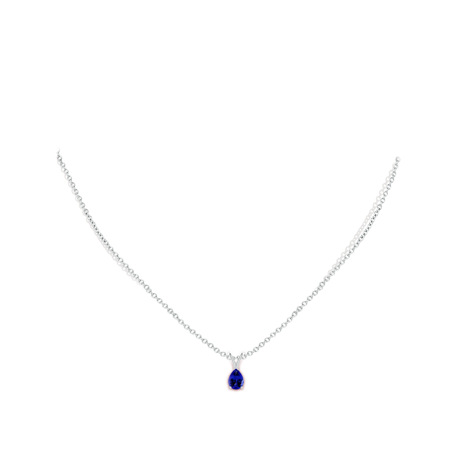 7x5mm AAAA V-Bale Pear-Shaped Tanzanite Solitaire Pendant in White Gold body-neck