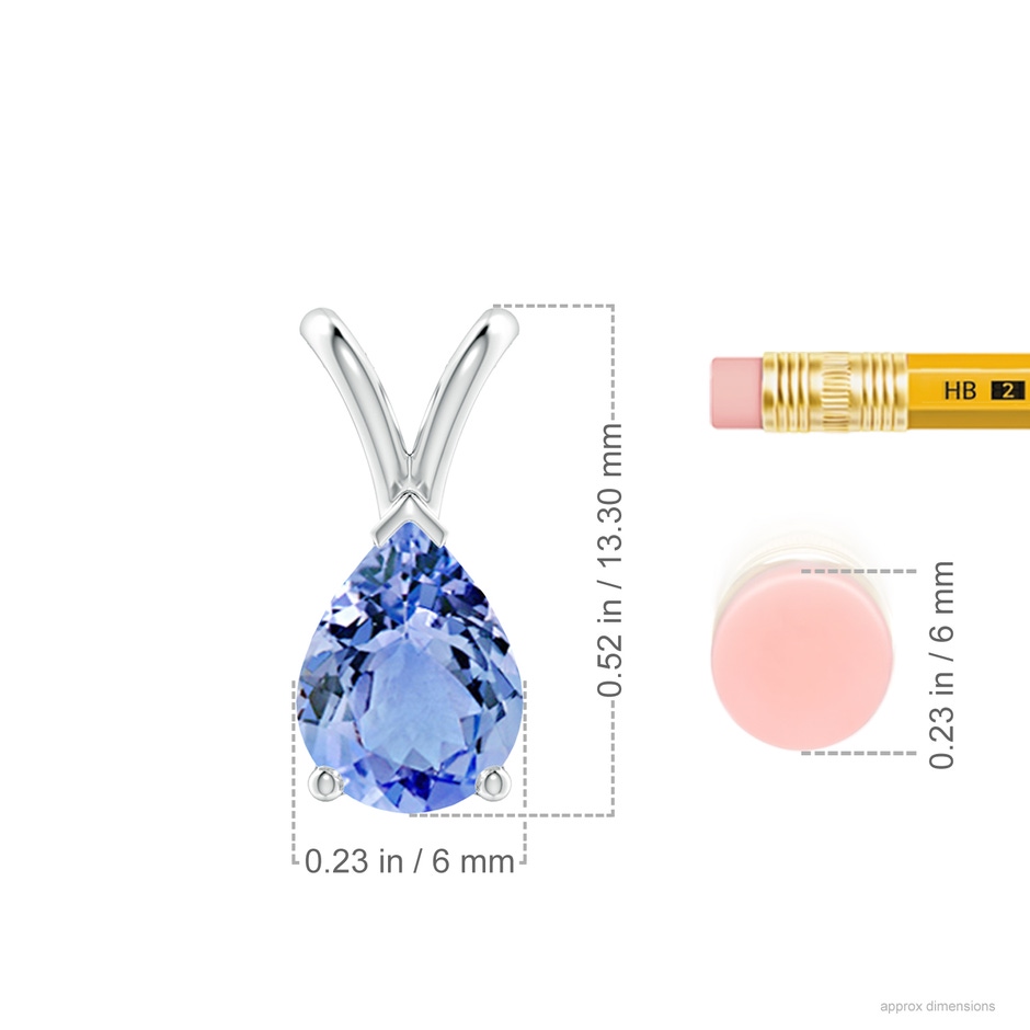 8x6mm A V-Bale Pear-Shaped Tanzanite Solitaire Pendant in White Gold ruler