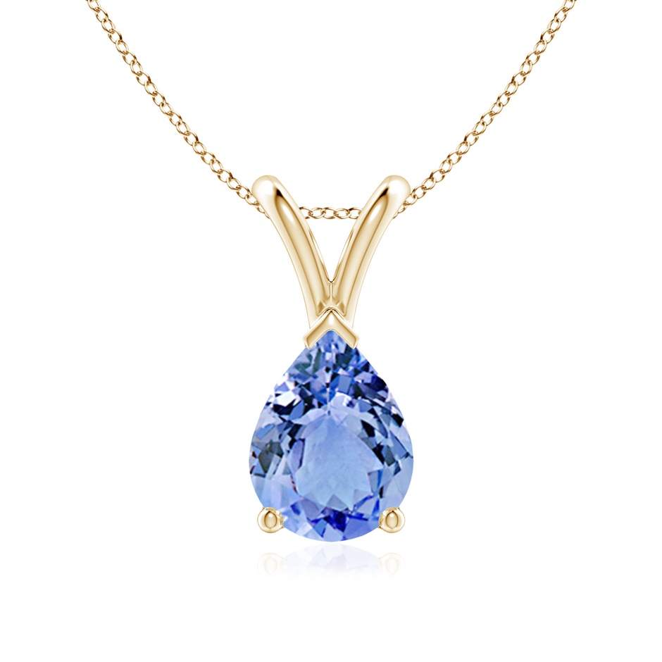 8x6mm A V-Bale Pear-Shaped Tanzanite Solitaire Pendant in Yellow Gold 