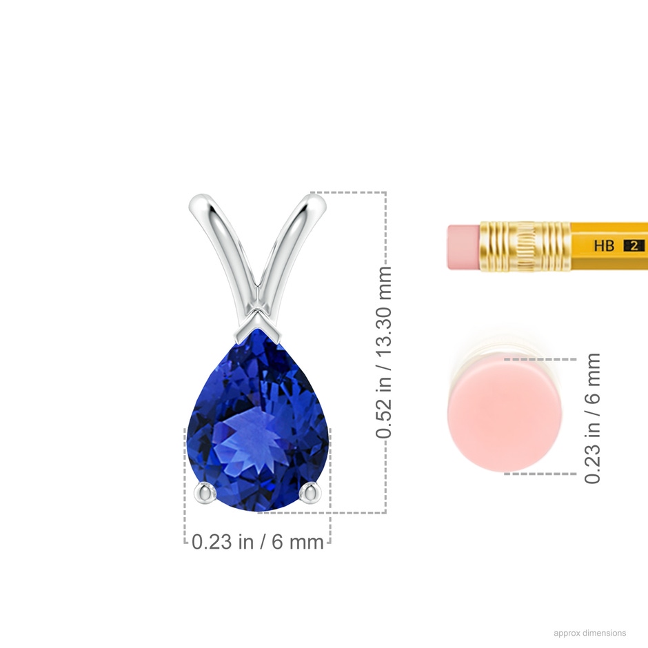8x6mm AAA V-Bale Pear-Shaped Tanzanite Solitaire Pendant in White Gold ruler