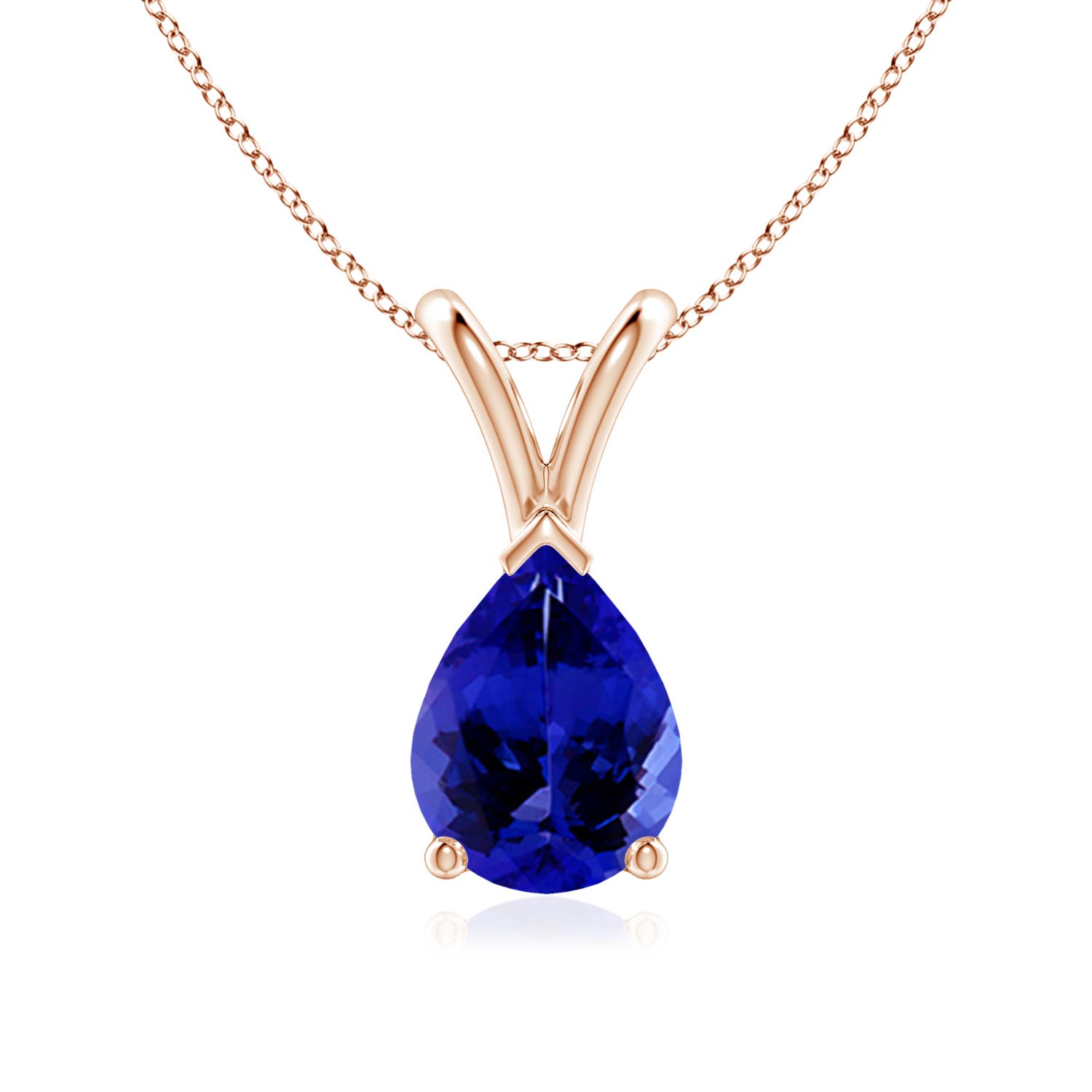 8x6mm AAAA V-Bale Pear-Shaped Tanzanite Solitaire Pendant in 18K Rose Gold