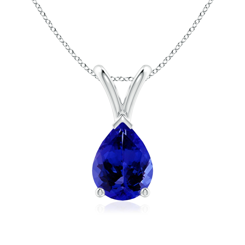 8x6mm AAAA V-Bale Pear-Shaped Tanzanite Solitaire Pendant in 9K White Gold