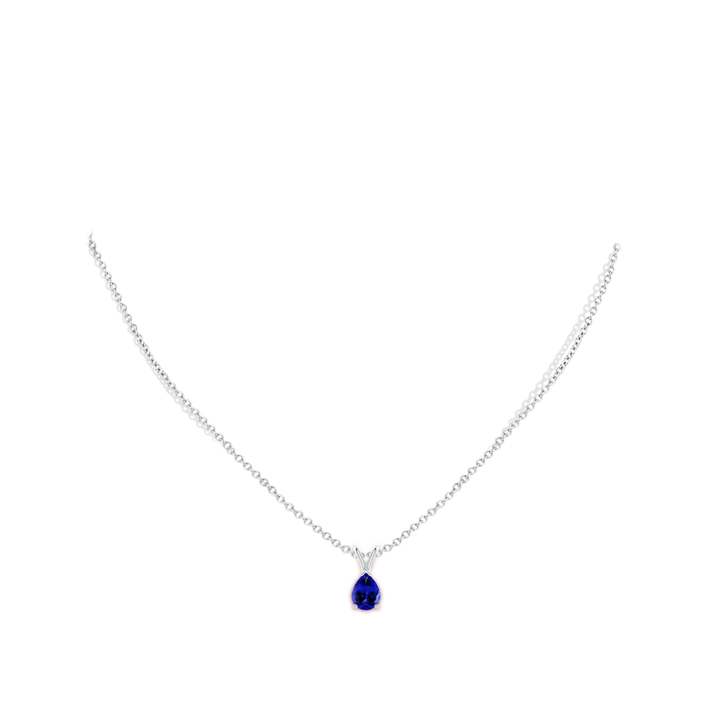 8x6mm AAAA V-Bale Pear-Shaped Tanzanite Solitaire Pendant in 9K White Gold Body-Neck
