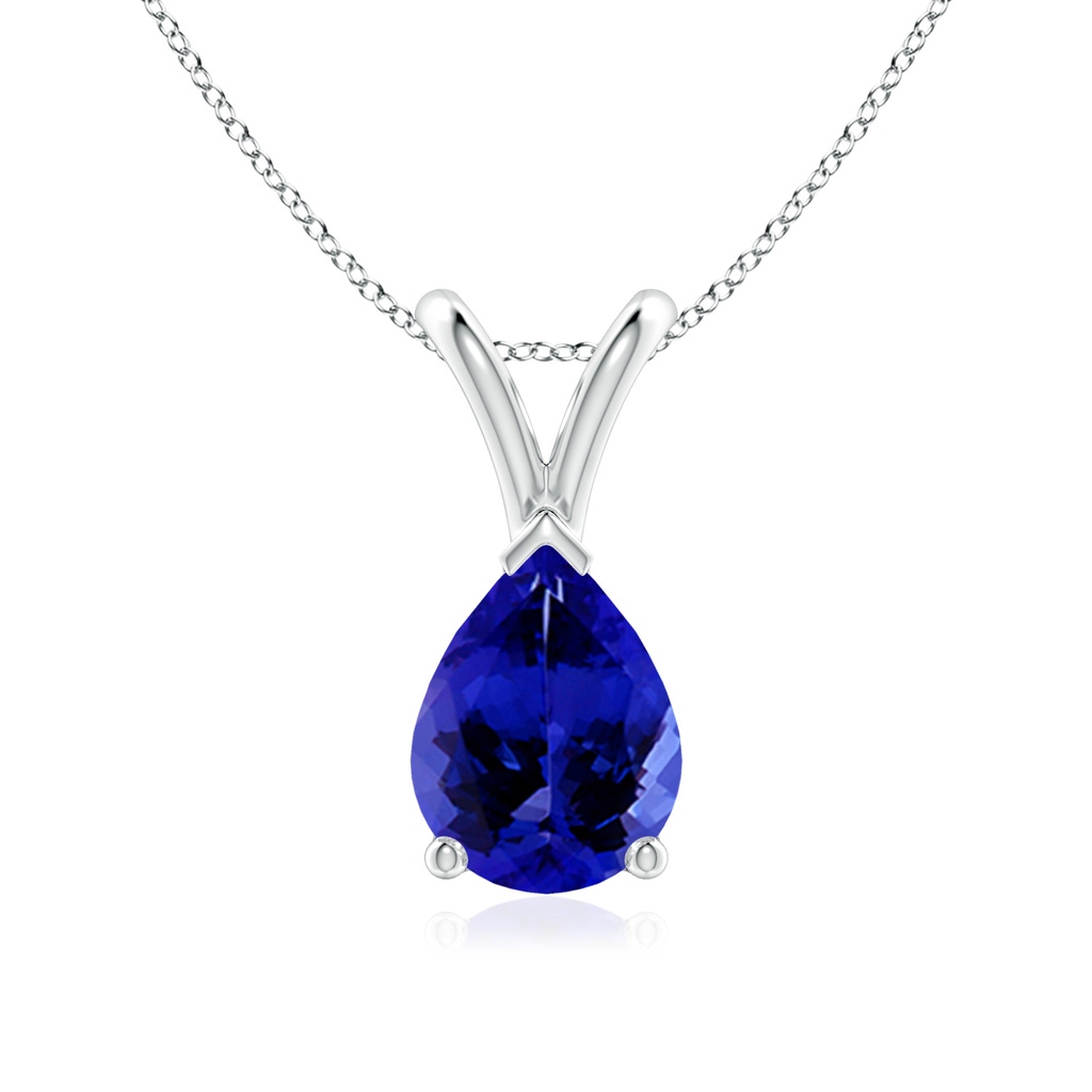 8x6mm AAAA V-Bale Pear-Shaped Tanzanite Solitaire Pendant in White Gold