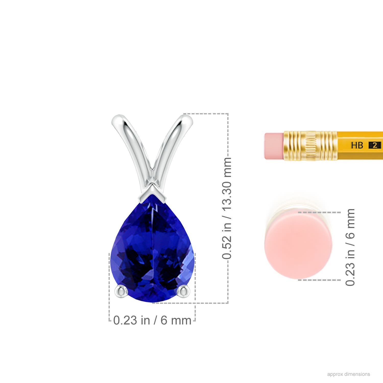 8x6mm AAAA V-Bale Pear-Shaped Tanzanite Solitaire Pendant in White Gold - ruler