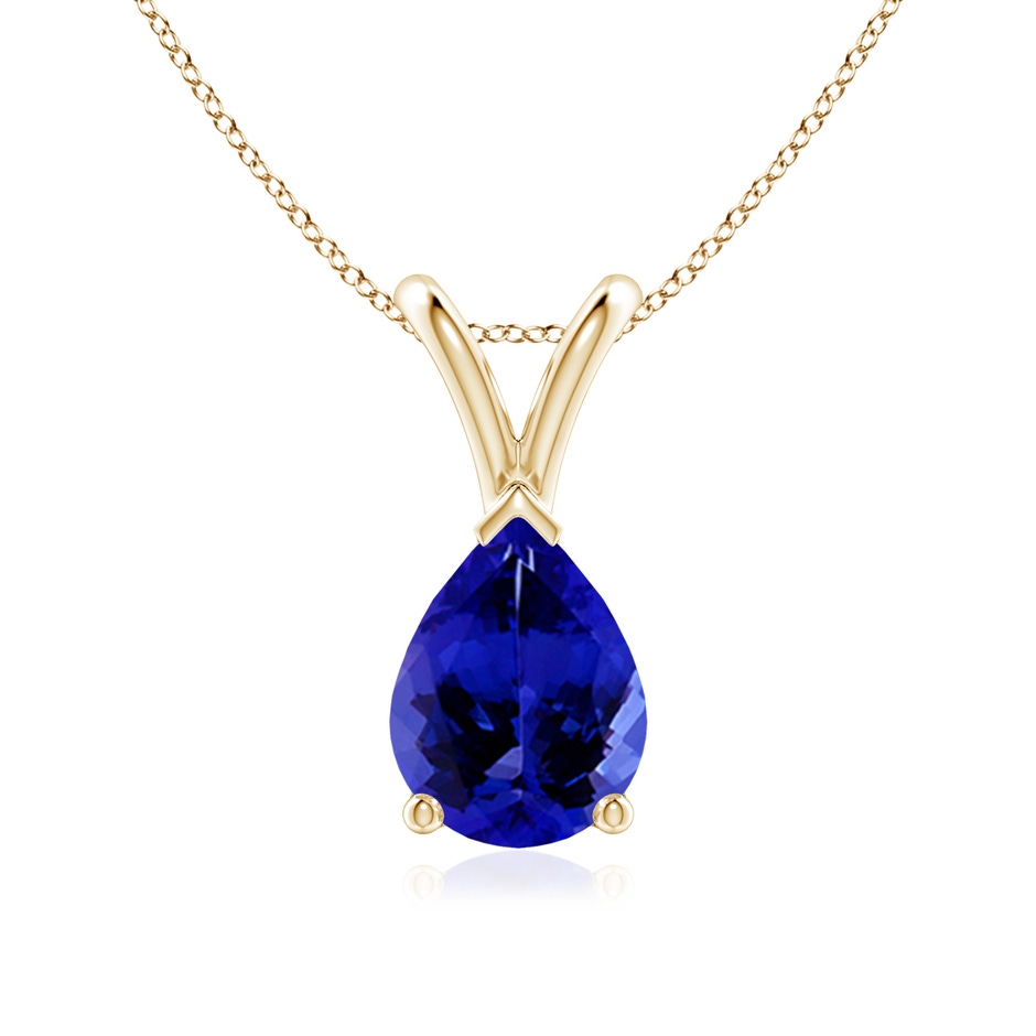 8x6mm AAAA V-Bale Pear-Shaped Tanzanite Solitaire Pendant in Yellow Gold 
