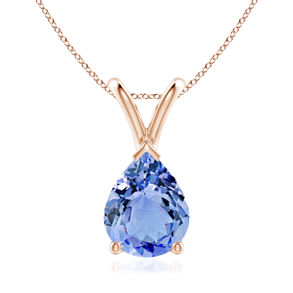 9x7mm A V-Bale Pear-Shaped Tanzanite Solitaire Pendant in 18K Rose Gold 