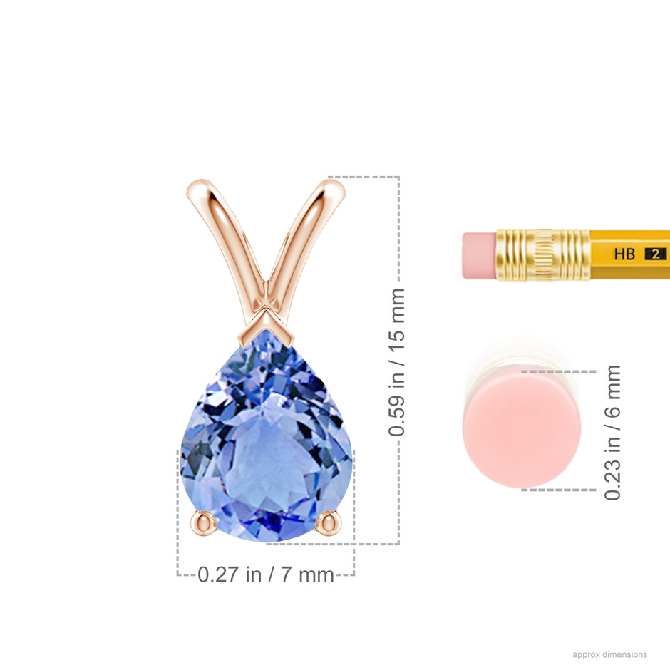 9x7mm A V-Bale Pear-Shaped Tanzanite Solitaire Pendant in 18K Rose Gold ruler