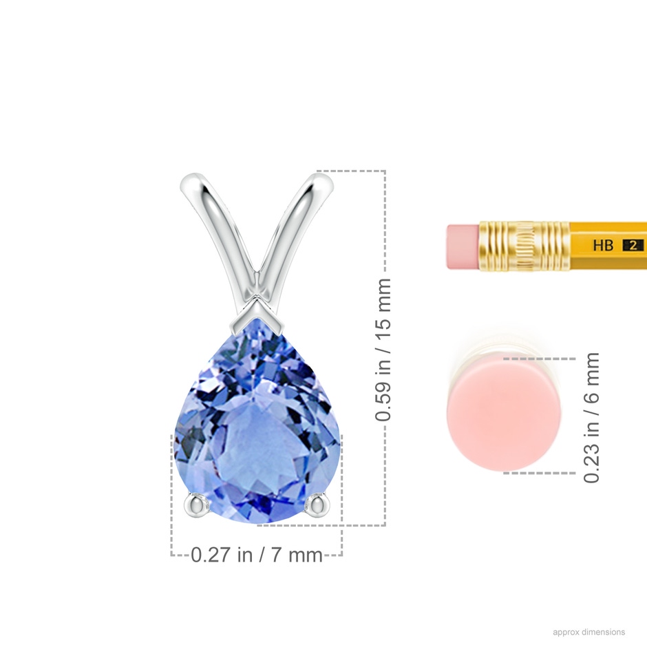 9x7mm A V-Bale Pear-Shaped Tanzanite Solitaire Pendant in S999 Silver ruler