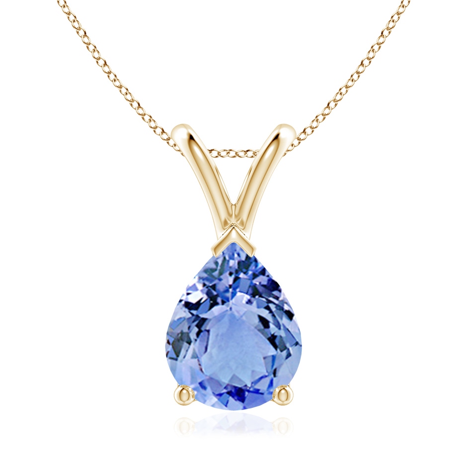 9x7mm A V-Bale Pear-Shaped Tanzanite Solitaire Pendant in Yellow Gold 