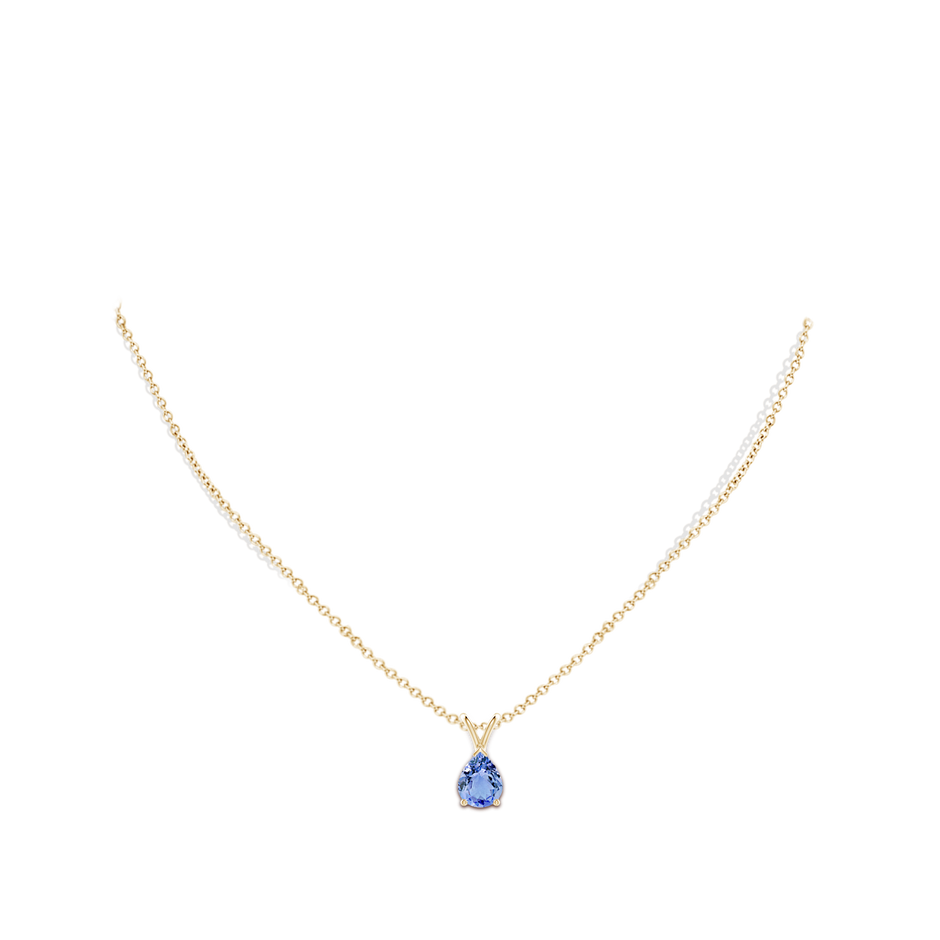 9x7mm A V-Bale Pear-Shaped Tanzanite Solitaire Pendant in Yellow Gold pen