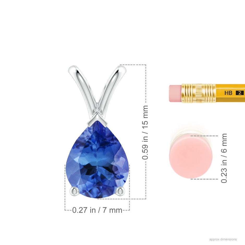 9x7mm AA V-Bale Pear-Shaped Tanzanite Solitaire Pendant in P950 Platinum ruler