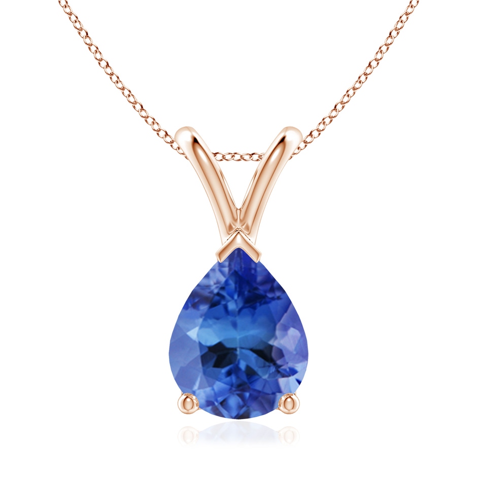 9x7mm AA V-Bale Pear-Shaped Tanzanite Solitaire Pendant in Rose Gold 