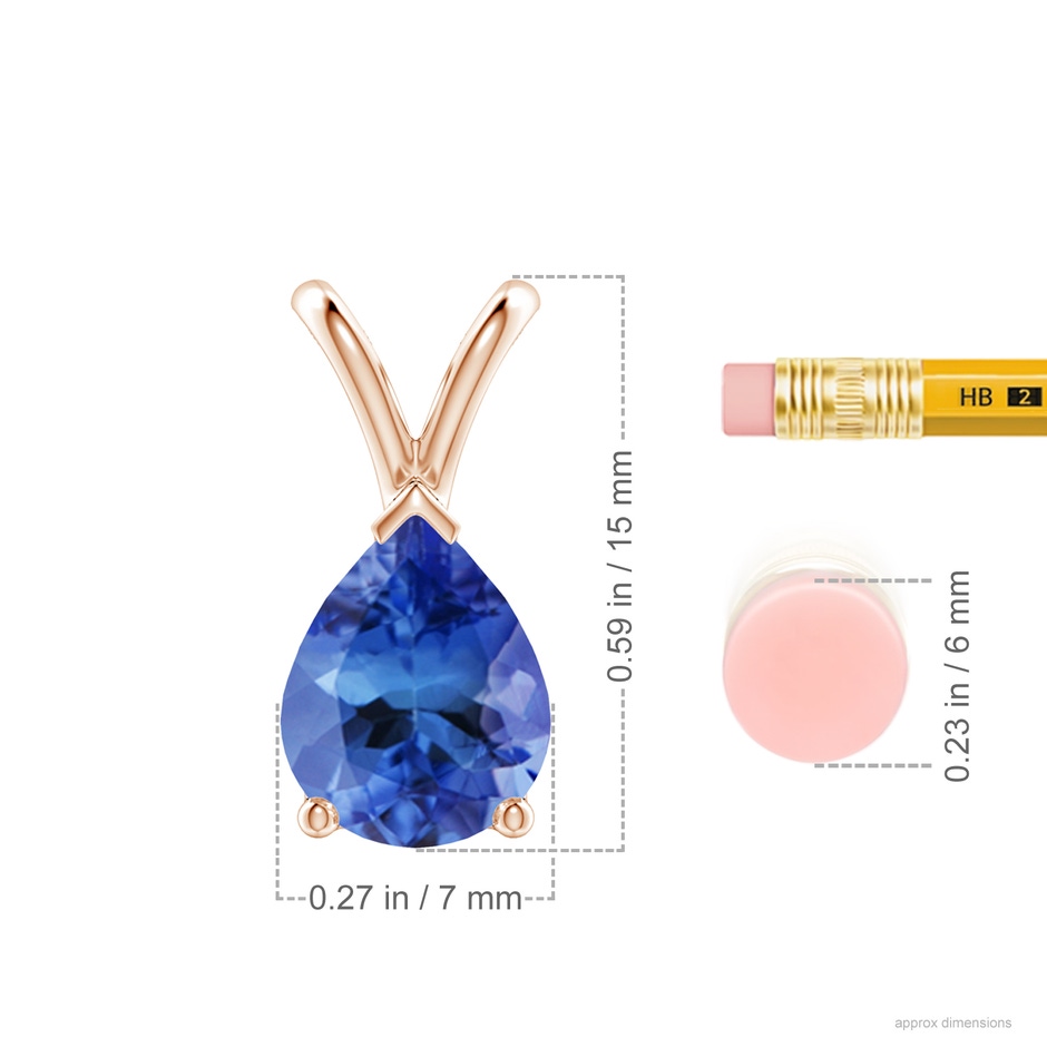 9x7mm AA V-Bale Pear-Shaped Tanzanite Solitaire Pendant in Rose Gold ruler