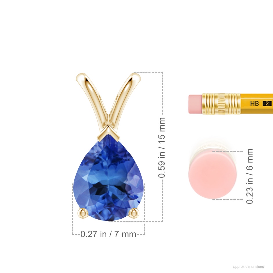 9x7mm AA V-Bale Pear-Shaped Tanzanite Solitaire Pendant in Yellow Gold ruler