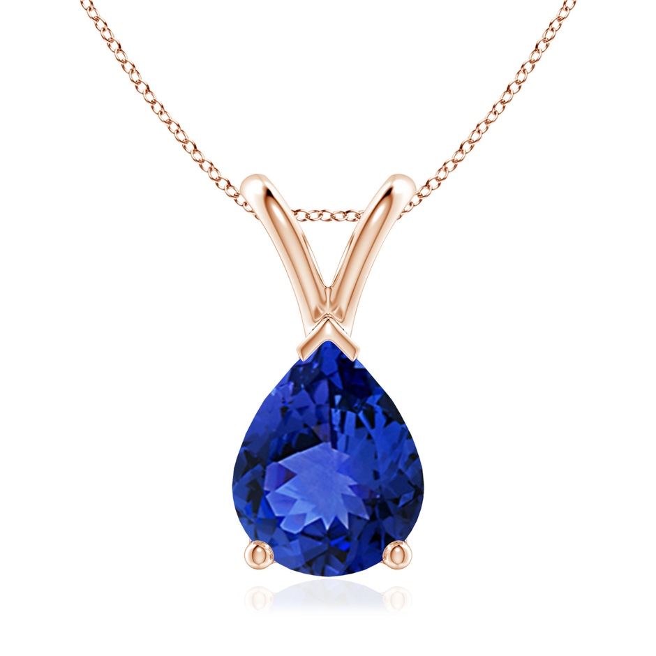 9x7mm AAA V-Bale Pear-Shaped Tanzanite Solitaire Pendant in Rose Gold 