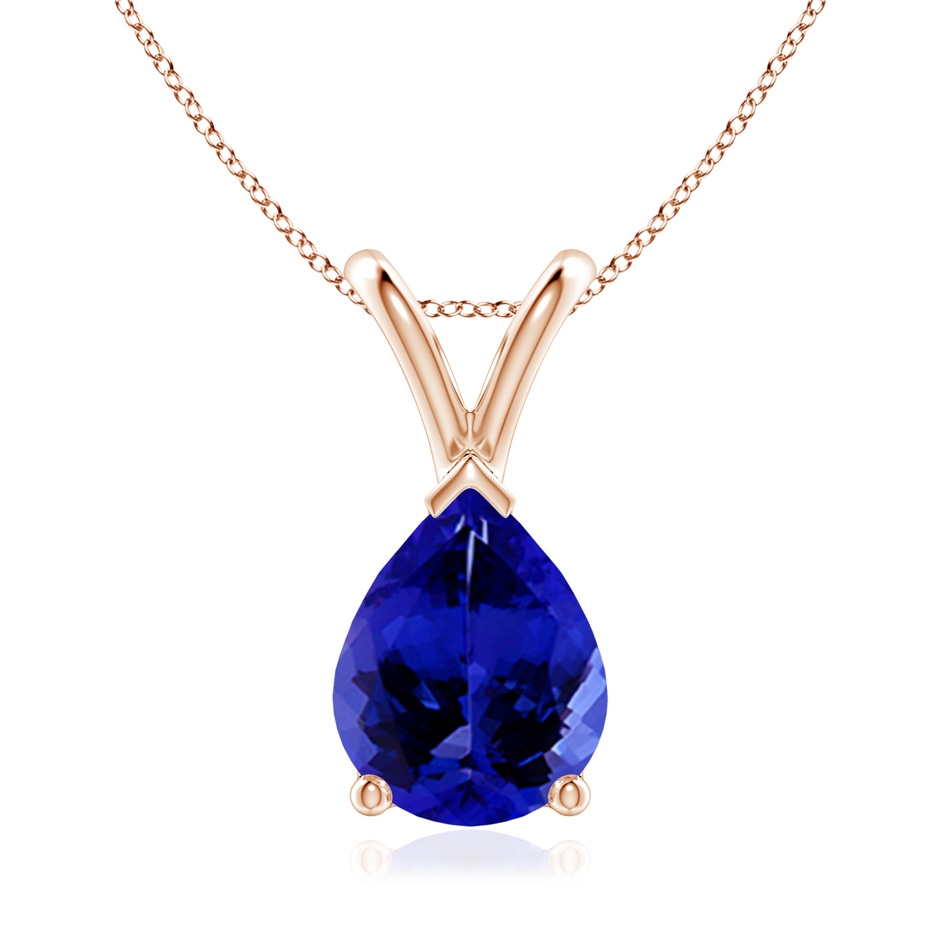 9x7mm AAAA V-Bale Pear-Shaped Tanzanite Solitaire Pendant in 18K Rose Gold 