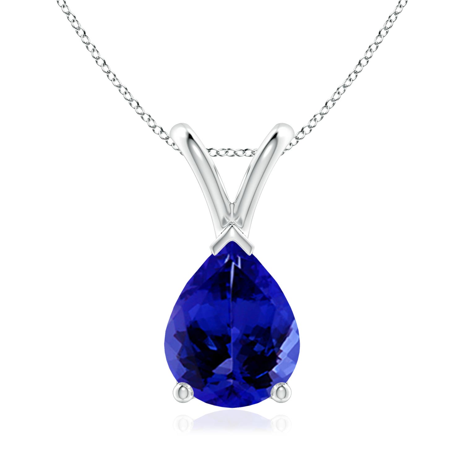 9x7mm AAAA V-Bale Pear-Shaped Tanzanite Solitaire Pendant in 18K White Gold