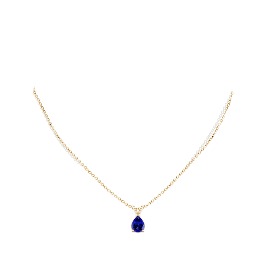 9x7mm AAAA V-Bale Pear-Shaped Tanzanite Solitaire Pendant in 18K Yellow Gold pen