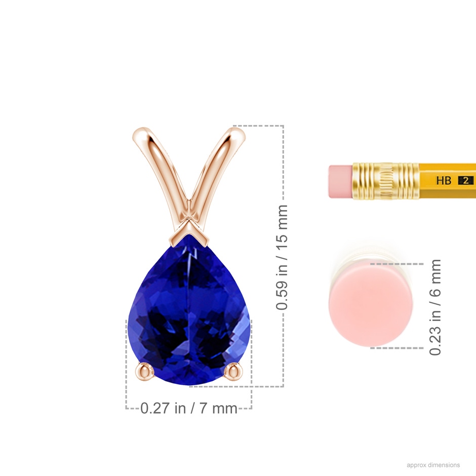9x7mm AAAA V-Bale Pear-Shaped Tanzanite Solitaire Pendant in Rose Gold ruler