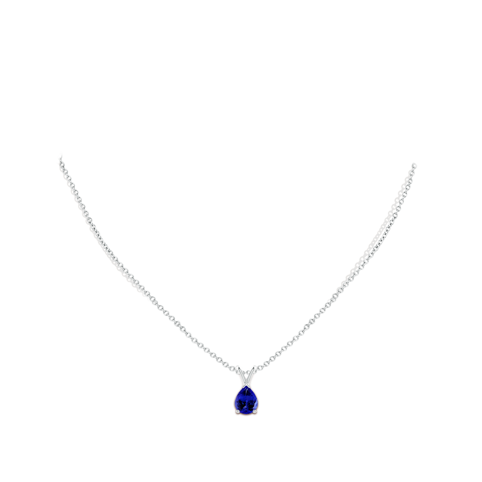 9x7mm AAAA V-Bale Pear-Shaped Tanzanite Solitaire Pendant in White Gold pen