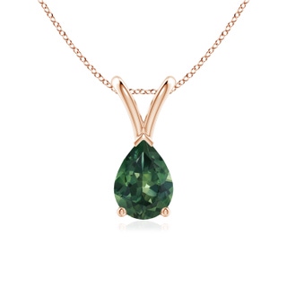 7x5mm AA V-Bale Pear-Shaped Teal Montana Sapphire Solitaire Pendant in 9K Rose Gold