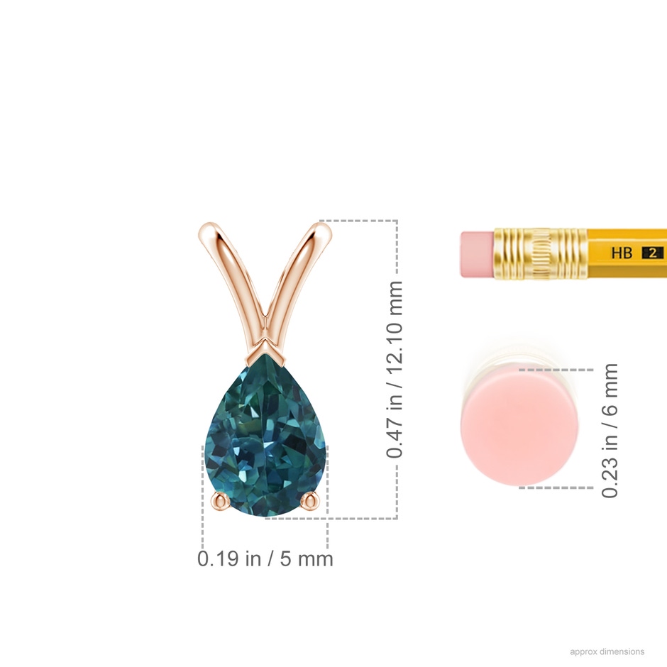 7x5mm AAA V-Bale Pear-Shaped Teal Montana Sapphire Solitaire Pendant in 18K Rose Gold ruler