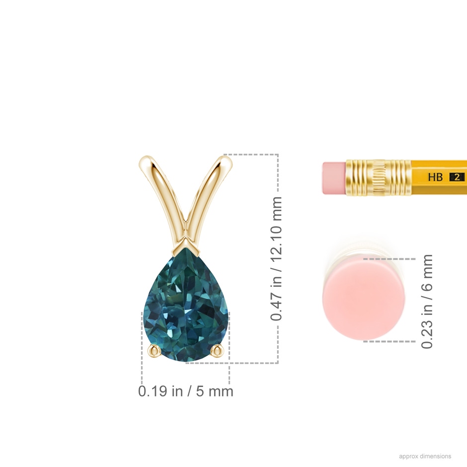 7x5mm AAA V-Bale Pear-Shaped Teal Montana Sapphire Solitaire Pendant in 9K Yellow Gold ruler