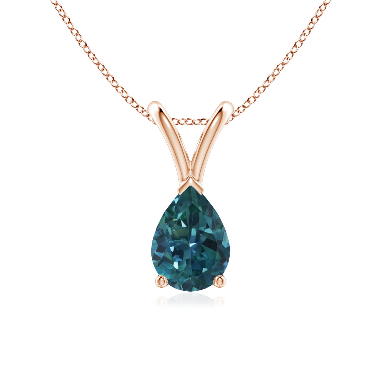 7x5mm AAA V-Bale Pear-Shaped Teal Montana Sapphire Solitaire Pendant in Rose Gold