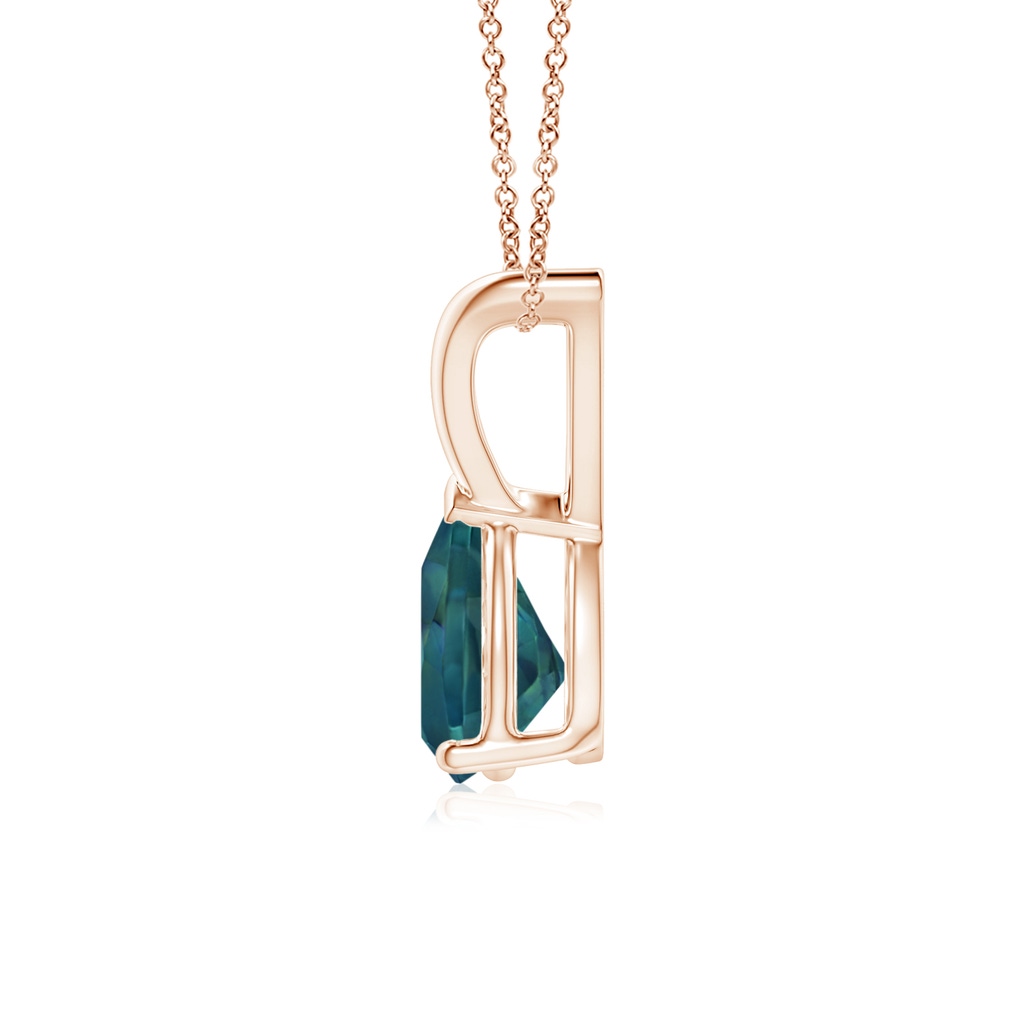 7x5mm AAA V-Bale Pear-Shaped Teal Montana Sapphire Solitaire Pendant in Rose Gold - side 199
