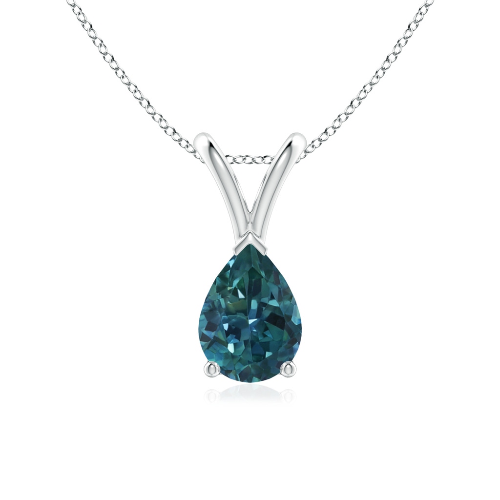 7x5mm AAA V-Bale Pear-Shaped Teal Montana Sapphire Solitaire Pendant in White Gold