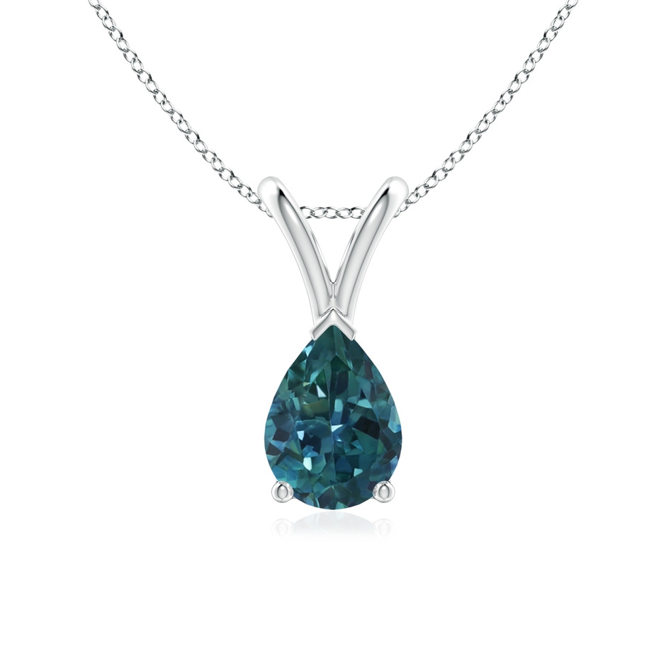 7x5mm AAA V-Bale Pear-Shaped Teal Montana Sapphire Solitaire Pendant in White Gold 