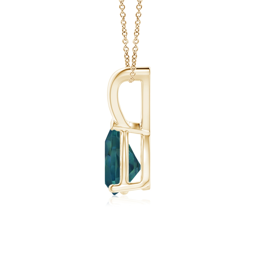 7x5mm AAA V-Bale Pear-Shaped Teal Montana Sapphire Solitaire Pendant in Yellow Gold Side 1