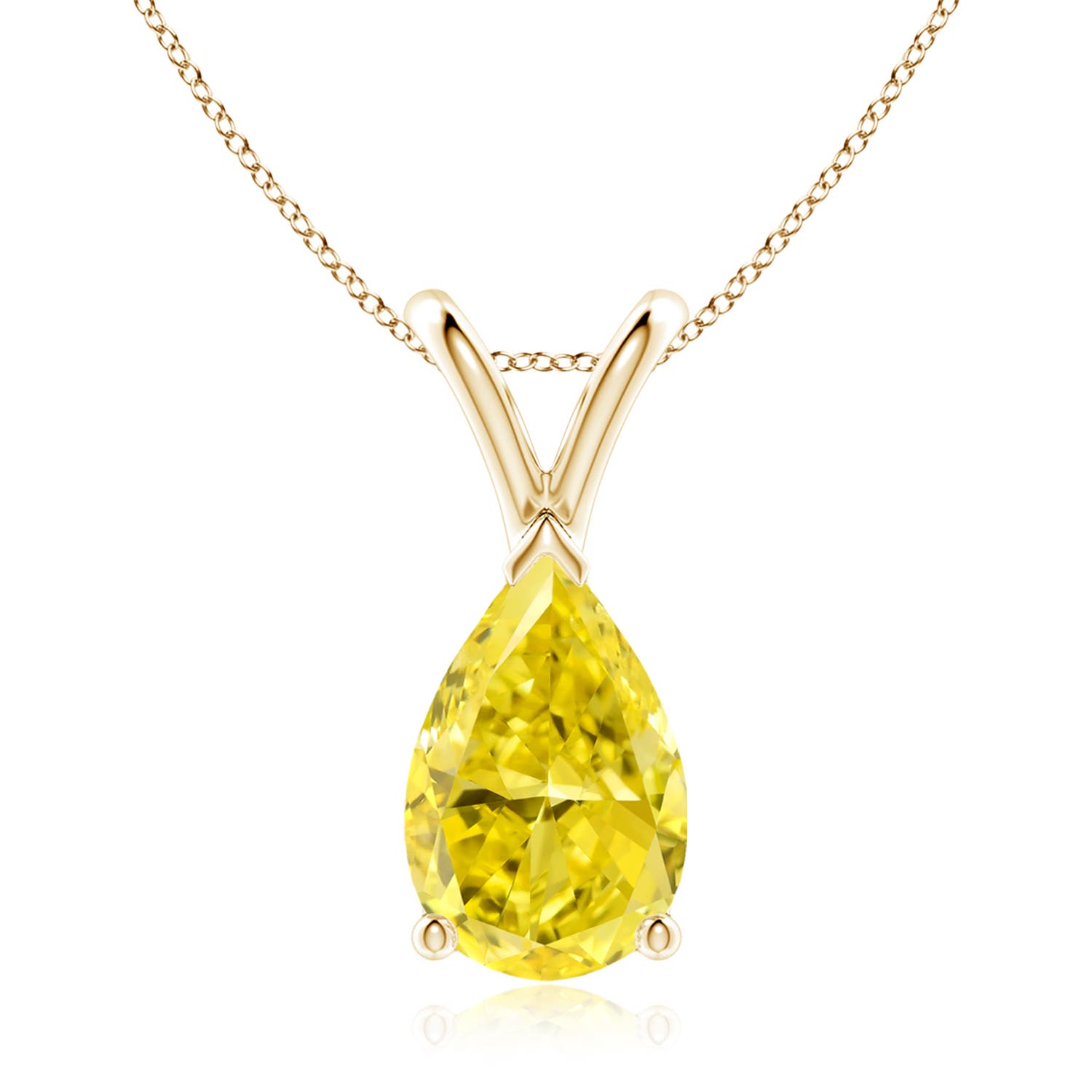 Angara 1.5 CTW V-Bale Pear-Shaped Fancy Intense Yellow Diamond Solitaire Pendant in 18K Yellow Gold