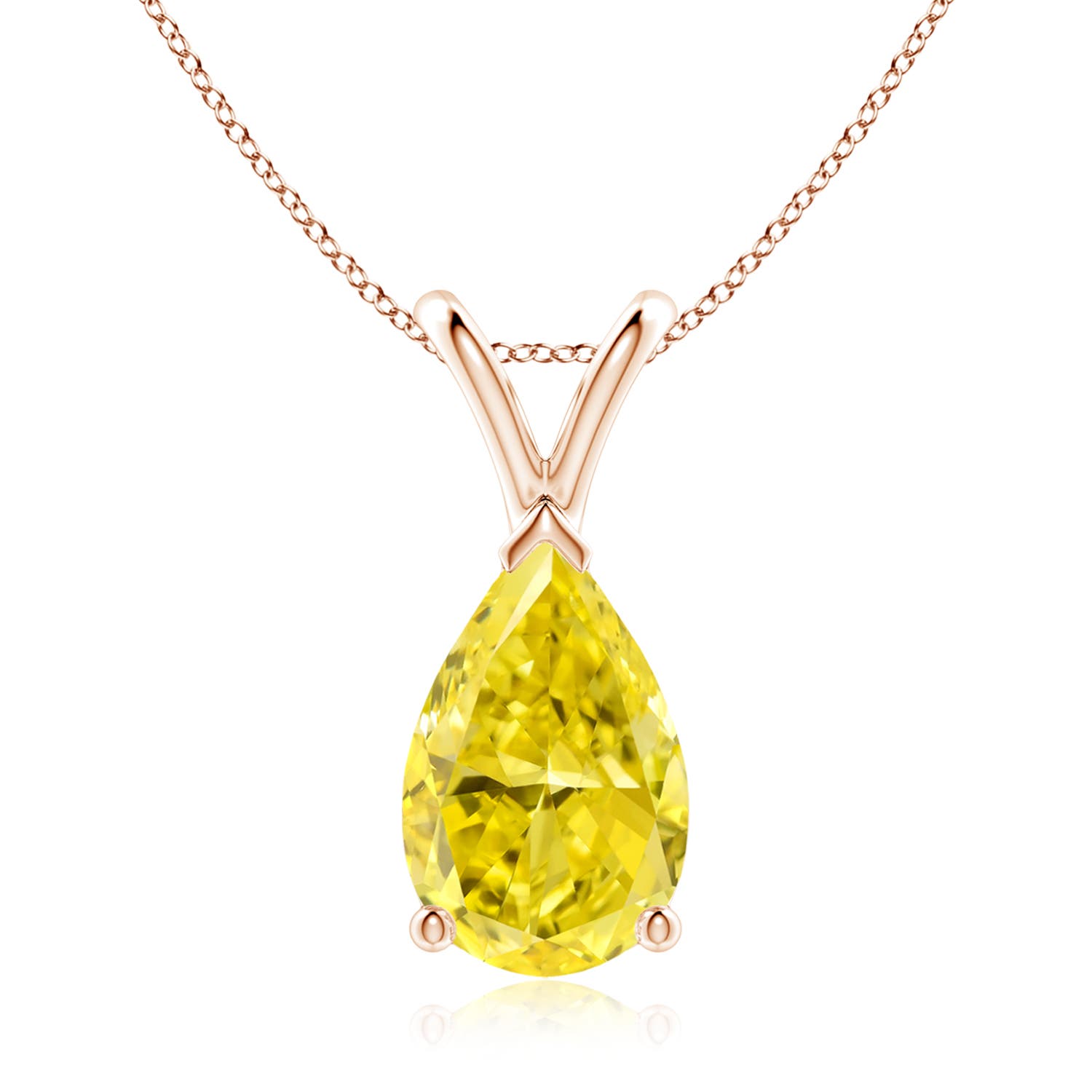 Angara 2.0 CTW V-Bale Pear-Shaped Fancy Intense Yellow Diamond Solitaire Pendant in 14K Rose Gold