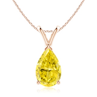 11x7mm AAAA V-Bale Pear-Shaped Fancy Intense Yellow Diamond Solitaire Pendant in Rose Gold