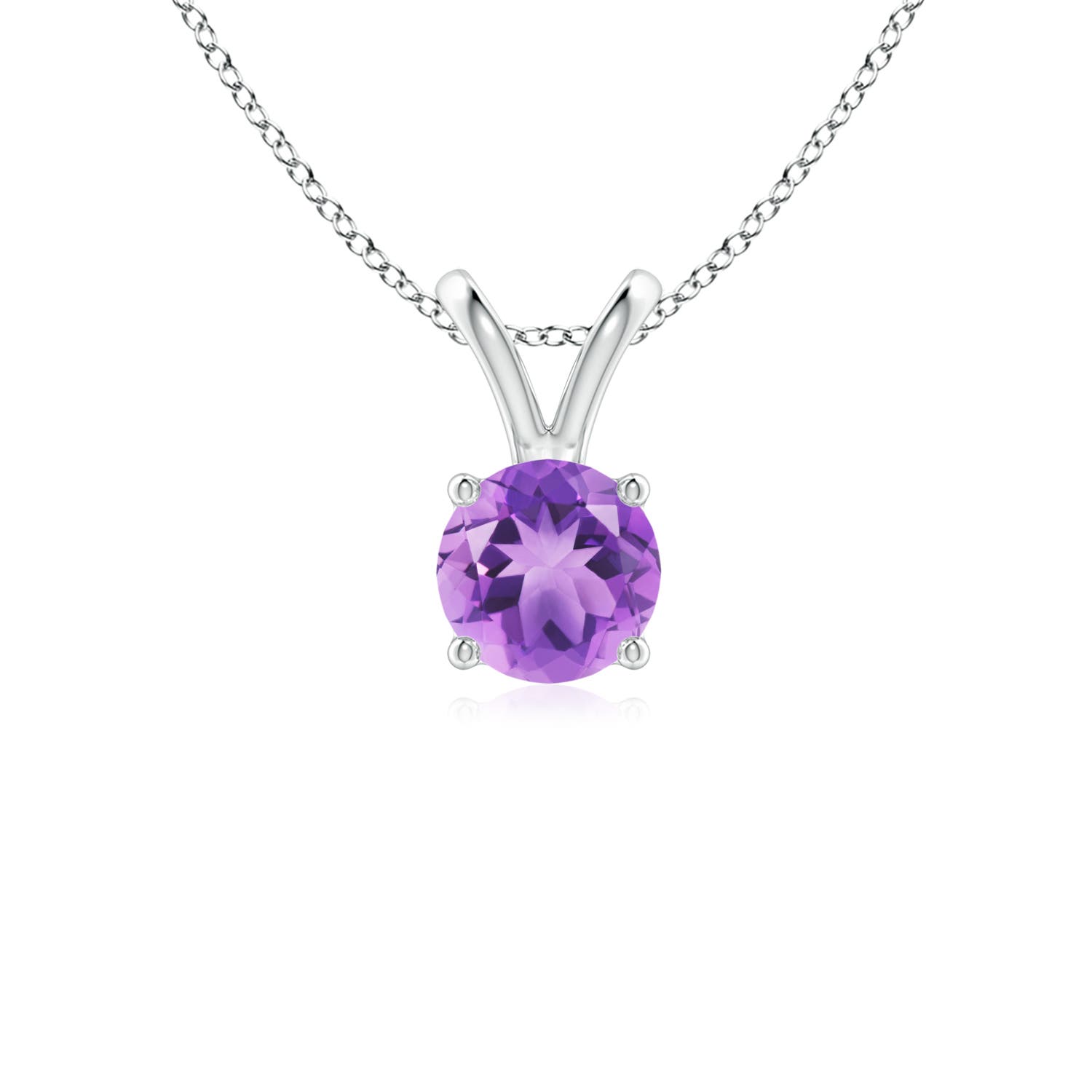 5mm A V-Bale Round Amethyst Solitaire Pendant in P950 Platinum