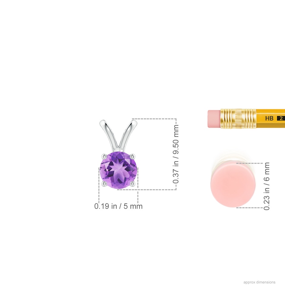 5mm A V-Bale Round Amethyst Solitaire Pendant in S999 Silver ruler
